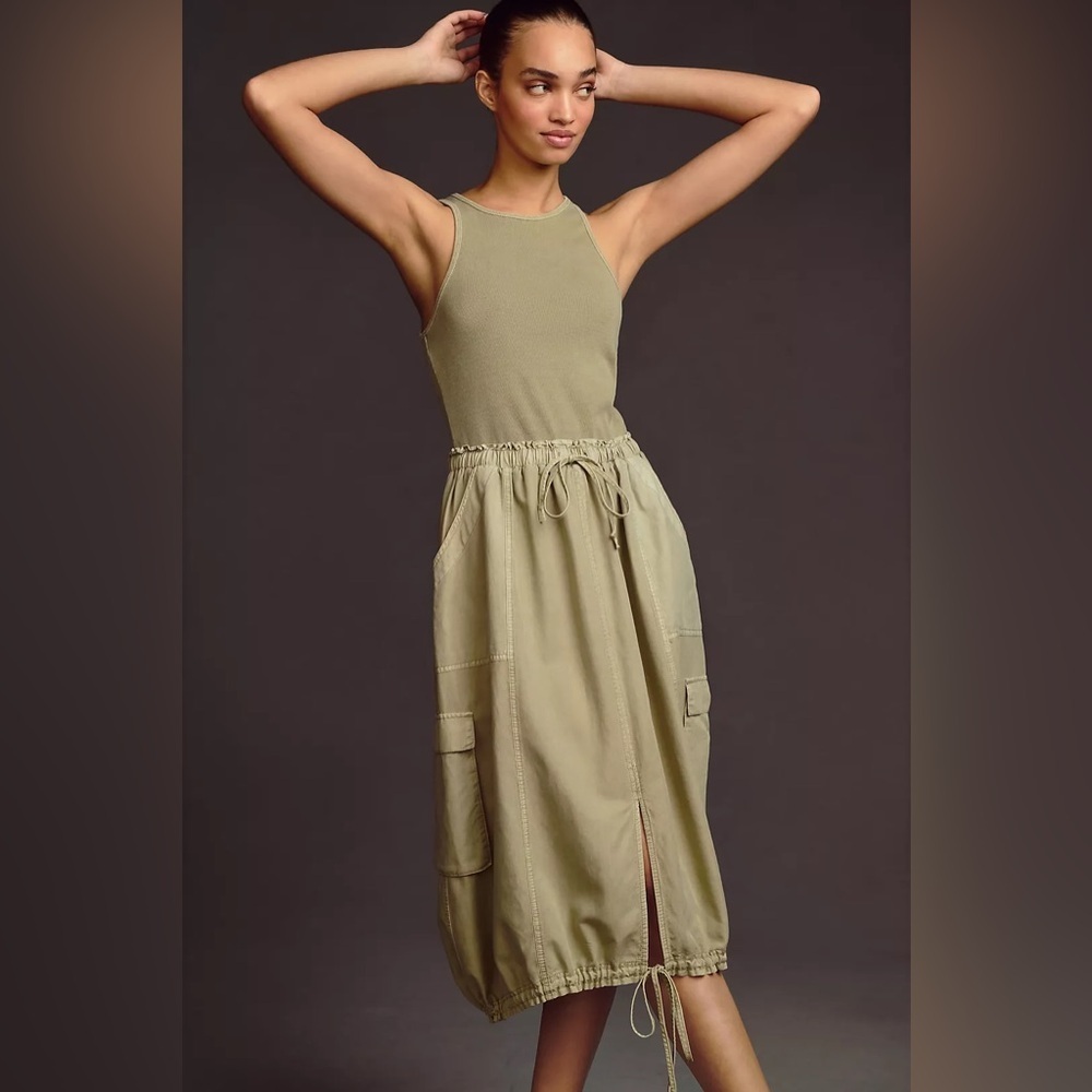 Daily Practice by Anthropologie High-Neck Tank Twofer Midi Dress // Moss